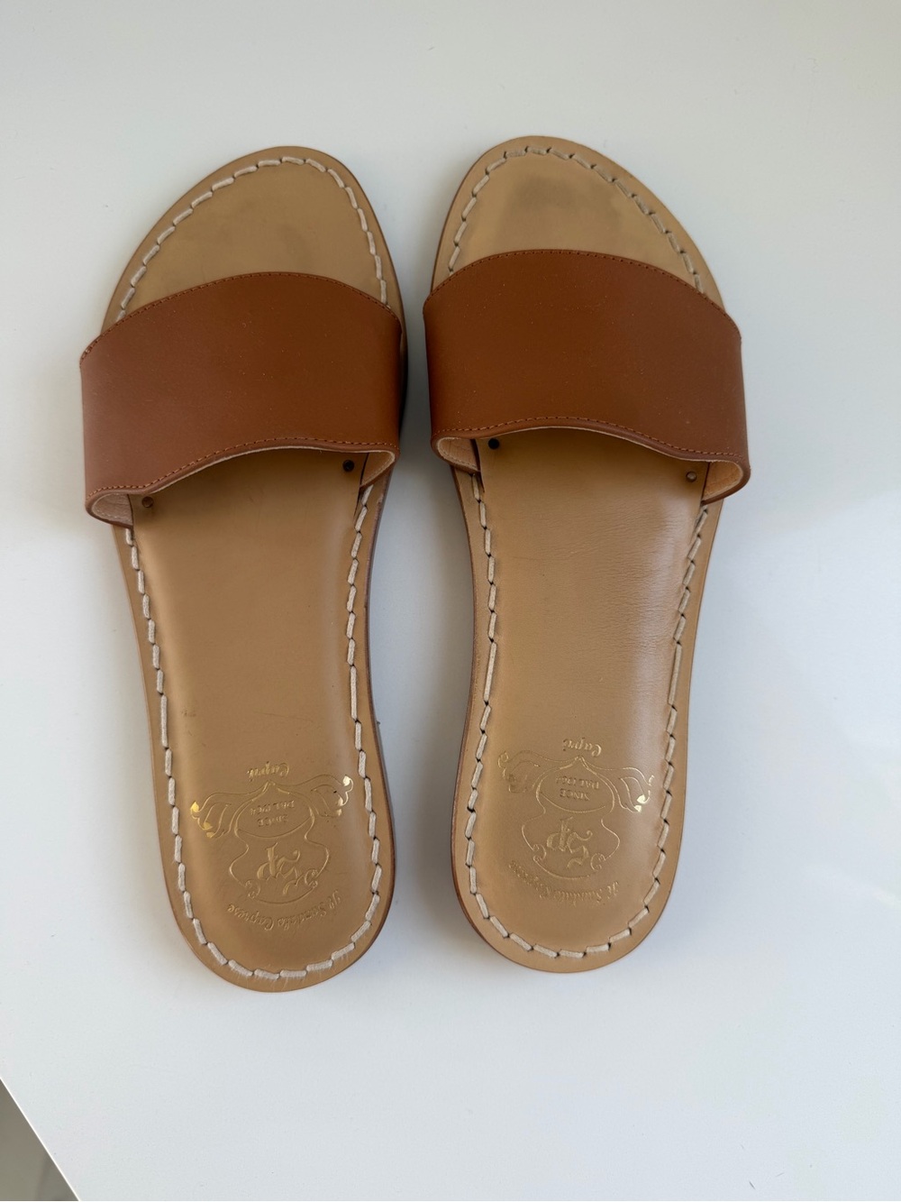 Women’s Tan Leather Slide Sandals